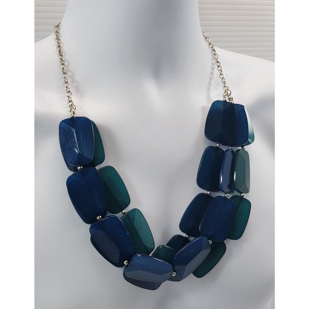 *L33) Layered 3 Strand Blue Flat Bead Costume Jewelry Necklace Chain - Picture 2 of 8